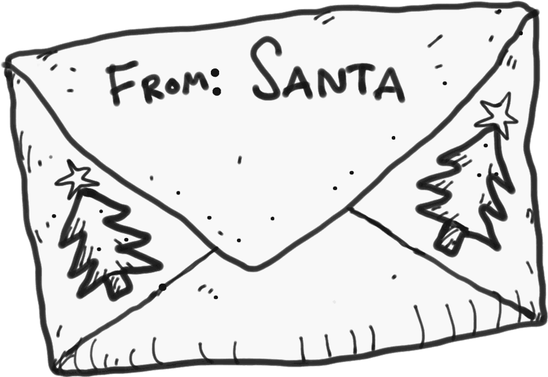 Envelope labeled From SANTA with Christmas tree decorations showing spoofed sender example