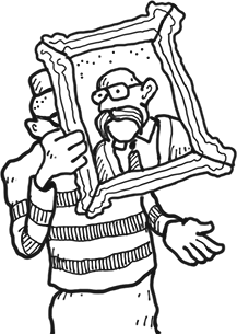 Person holding frame with someone elses portrait showing identity fraud concepts
